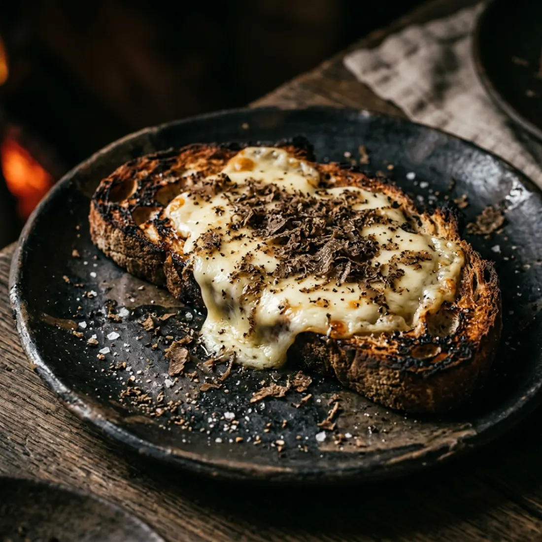 Grilled bread with melted idiazabal cheese and truffle